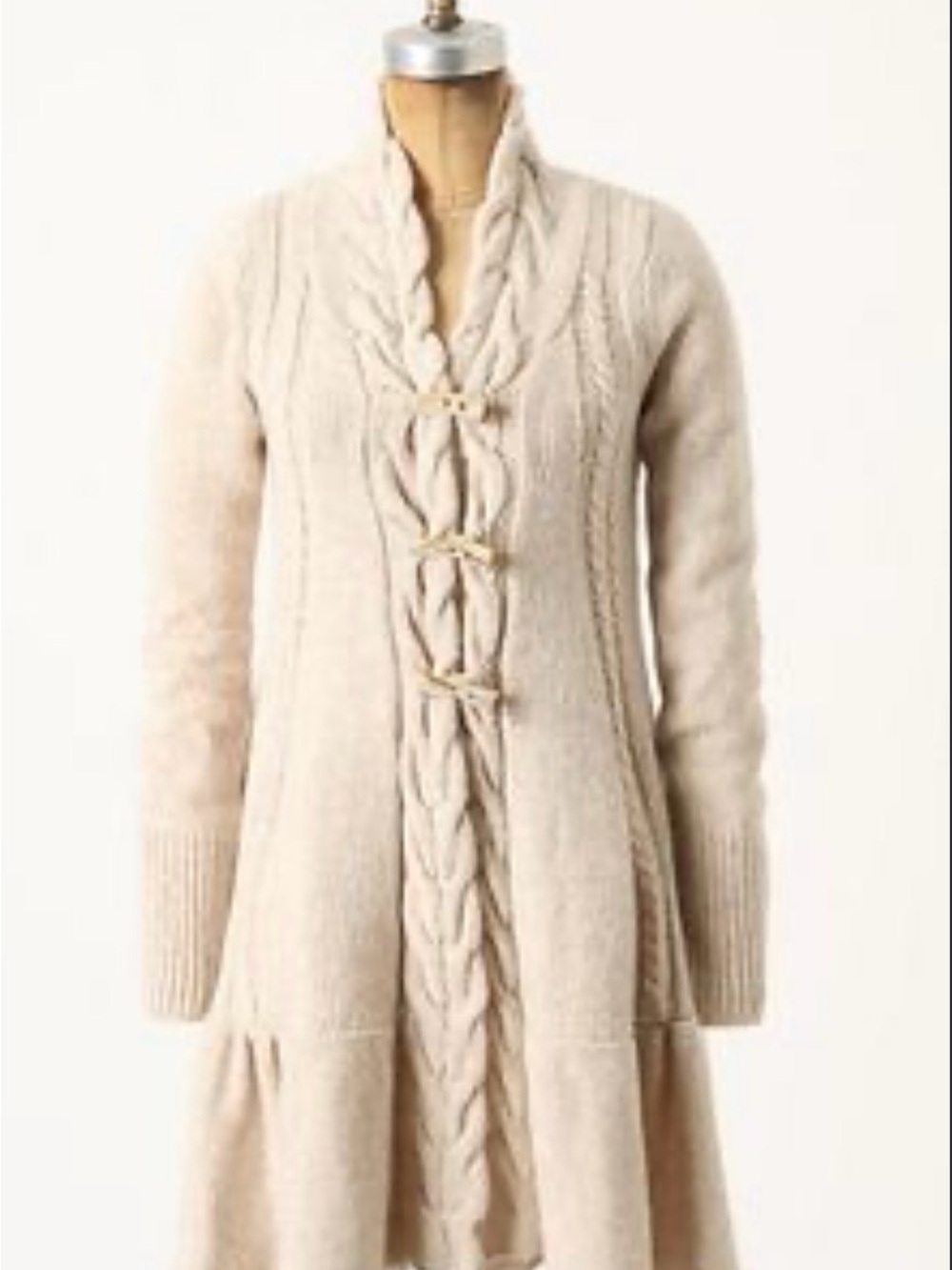 Anthropologie Angel of the North Cream Cable-Knit Cardigan with Toggle Closures
